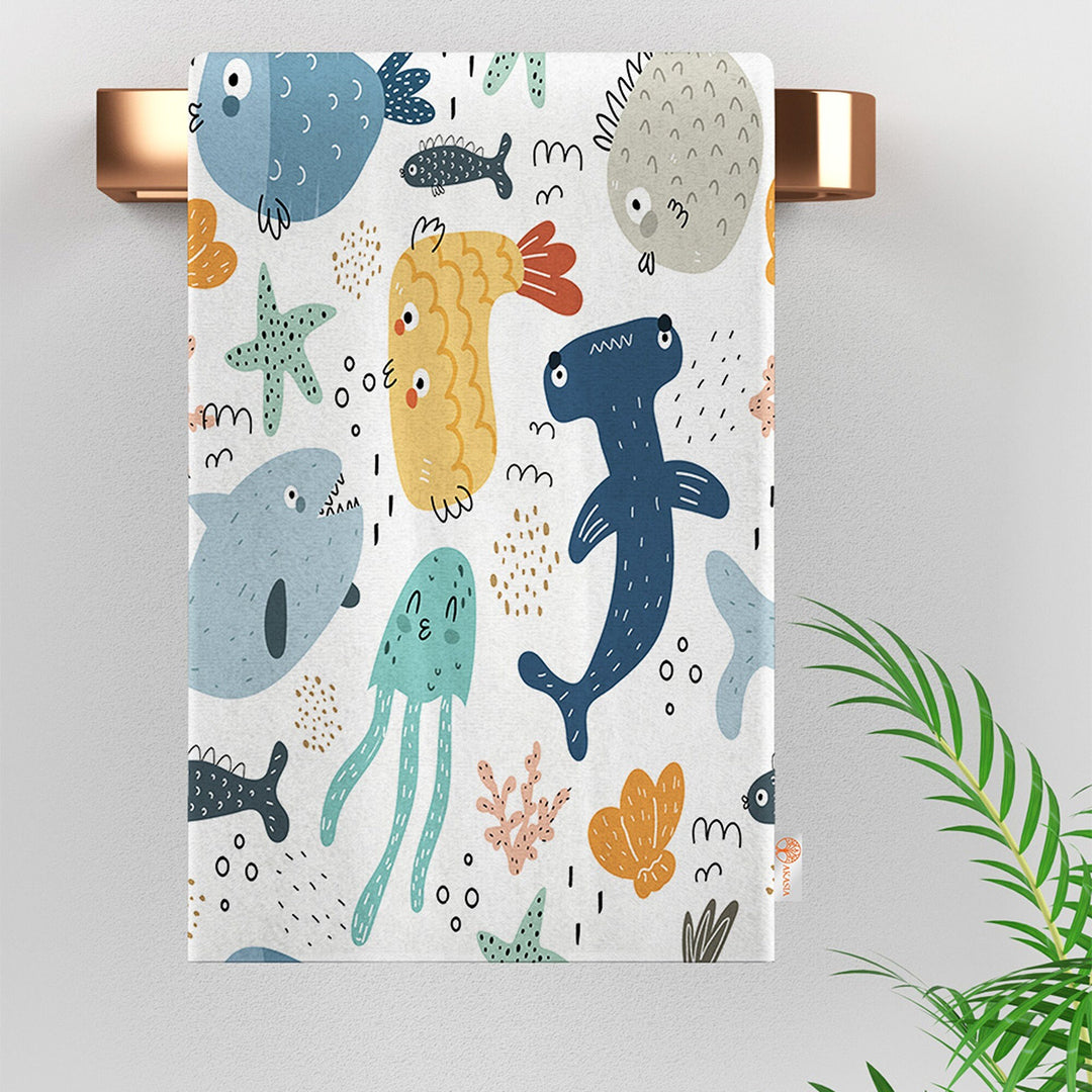 Fish Print Tea Towel|Nautical Hand Towel|Coastal Dishcloth|Shark Print Decor|Summer Dish Cloth|All-Purpose Rag|Cost-Effective Farmhouse Rag