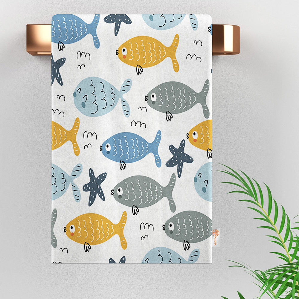 Fish Print Tea Towel|Nautical Hand Towel|Coastal Dishcloth|Shark Print Decor|Summer Dish Cloth|All-Purpose Rag|Cost-Effective Farmhouse Rag