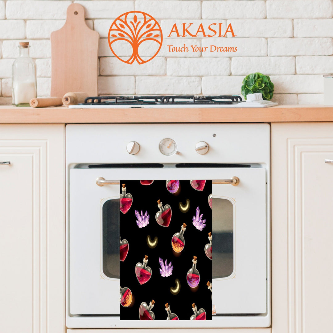 Valentine Hand Towel|Heart Shaped Bottle Print Tea Towel|Love Themed Towel|Perfume Dish Cloth|Heart Print Towel|Valentine's Day Gift