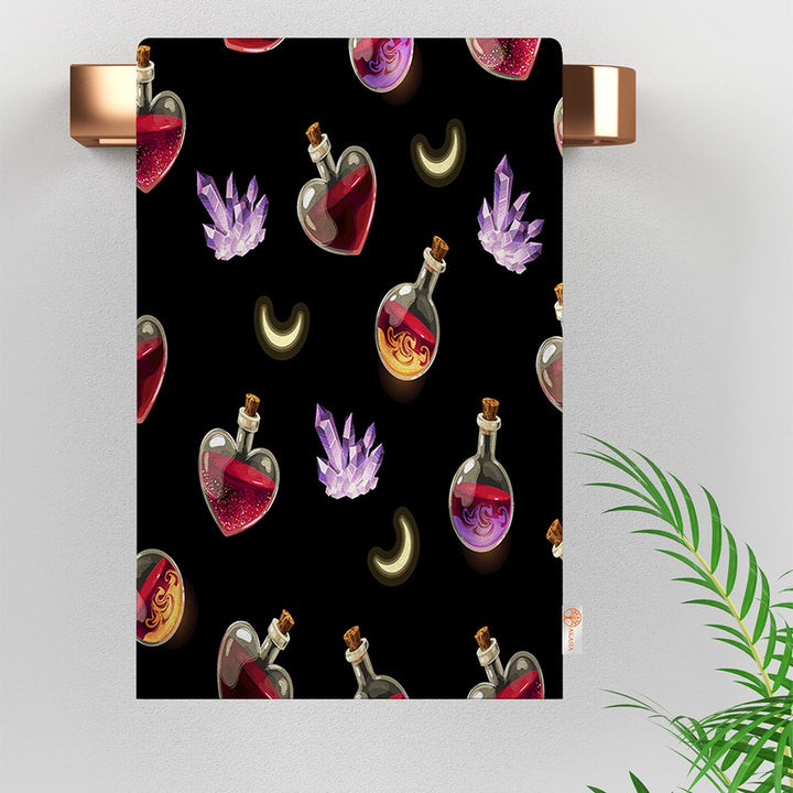 Valentine Hand Towel|Heart Shaped Bottle Print Tea Towel|Love Themed Towel|Perfume Dish Cloth|Heart Print Towel|Valentine's Day Gift