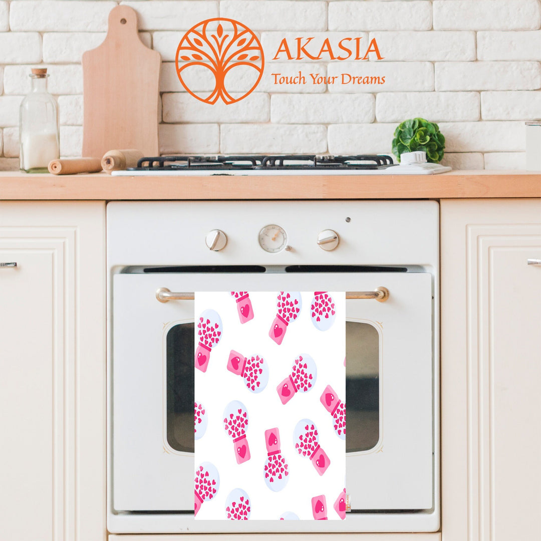 Heart Print Towel|Greeting Card Tea Towel|Love Themed Towel|Heart Dish Cloth|Valentine Hand Towel|Valentine's Day Gift|Gift for V-Day