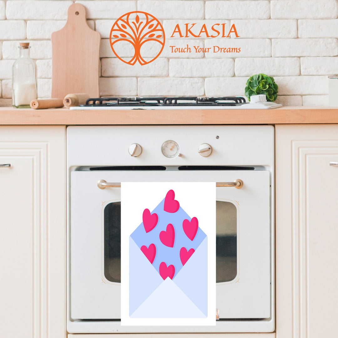 Heart Print Towel|Greeting Card Tea Towel|Love Themed Towel|Heart Dish Cloth|Valentine Hand Towel|Valentine's Day Gift|Gift for V-Day