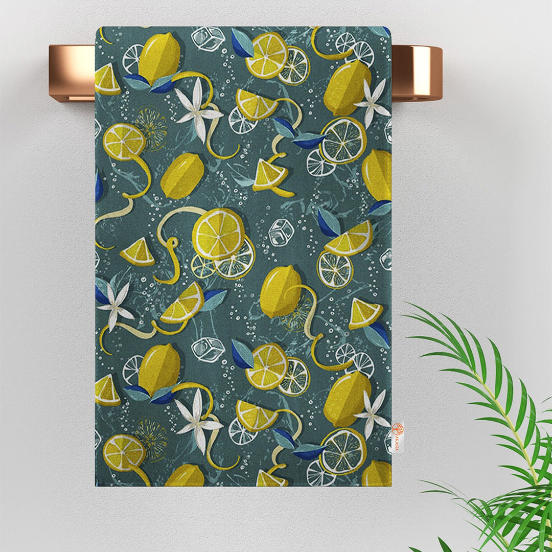 Lemon Print Towel|Eco-Friendly Rag|Fresh Citrus Towel|Kitchen Hand Towel|Cleaning Cloth|Dust Remover|Cost-Effective Rag|Farmhouse Dishcloth