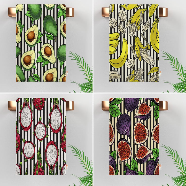 Fruit Kitchen Towel|Avocado, Banana Hand Towel|Fig Print Dishcloth|Dragon Fruit Towel|Eco-Friendly Rag|Soft Dust Remover|Cost-Effective Rag