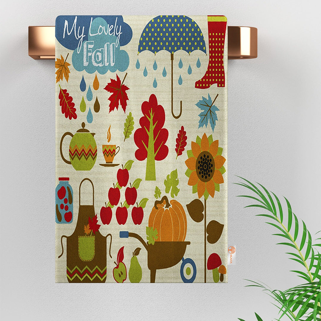 Fall Trend Tea Towel|Autumn Print Towel|Leaf Print Dishcloth|Thanksgiving Towel|Kitchen Cleaning Cloth|Dust Remover|Cost-Effective Rag