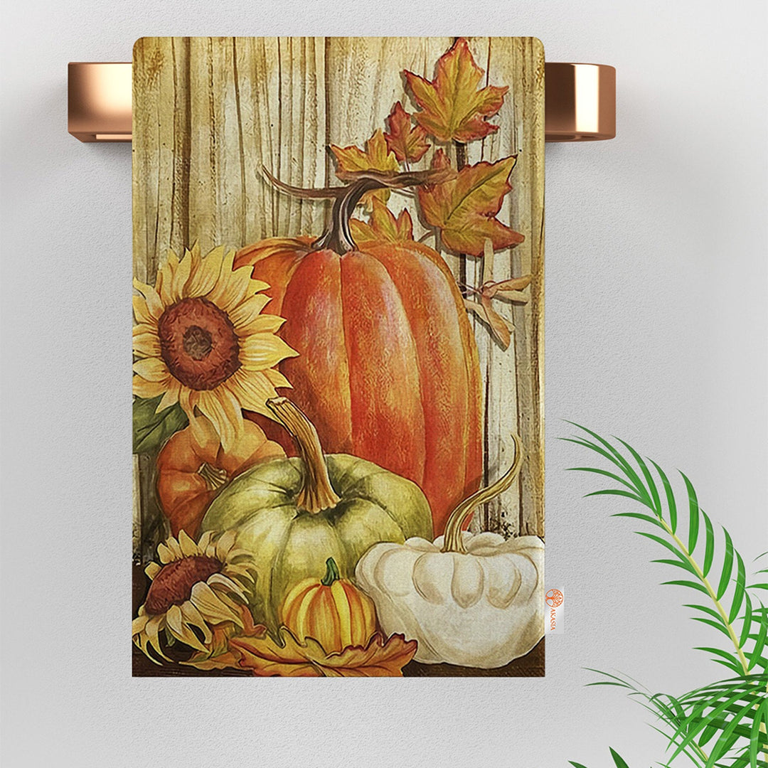 Fall Trend Tea Towel|Pumpkin Print Towel|Sunflower Dishcloth|Happy Thanksgiving Towel|Kitchen Cleaning Cloth|Dust Remover|Cost-Effective Rag