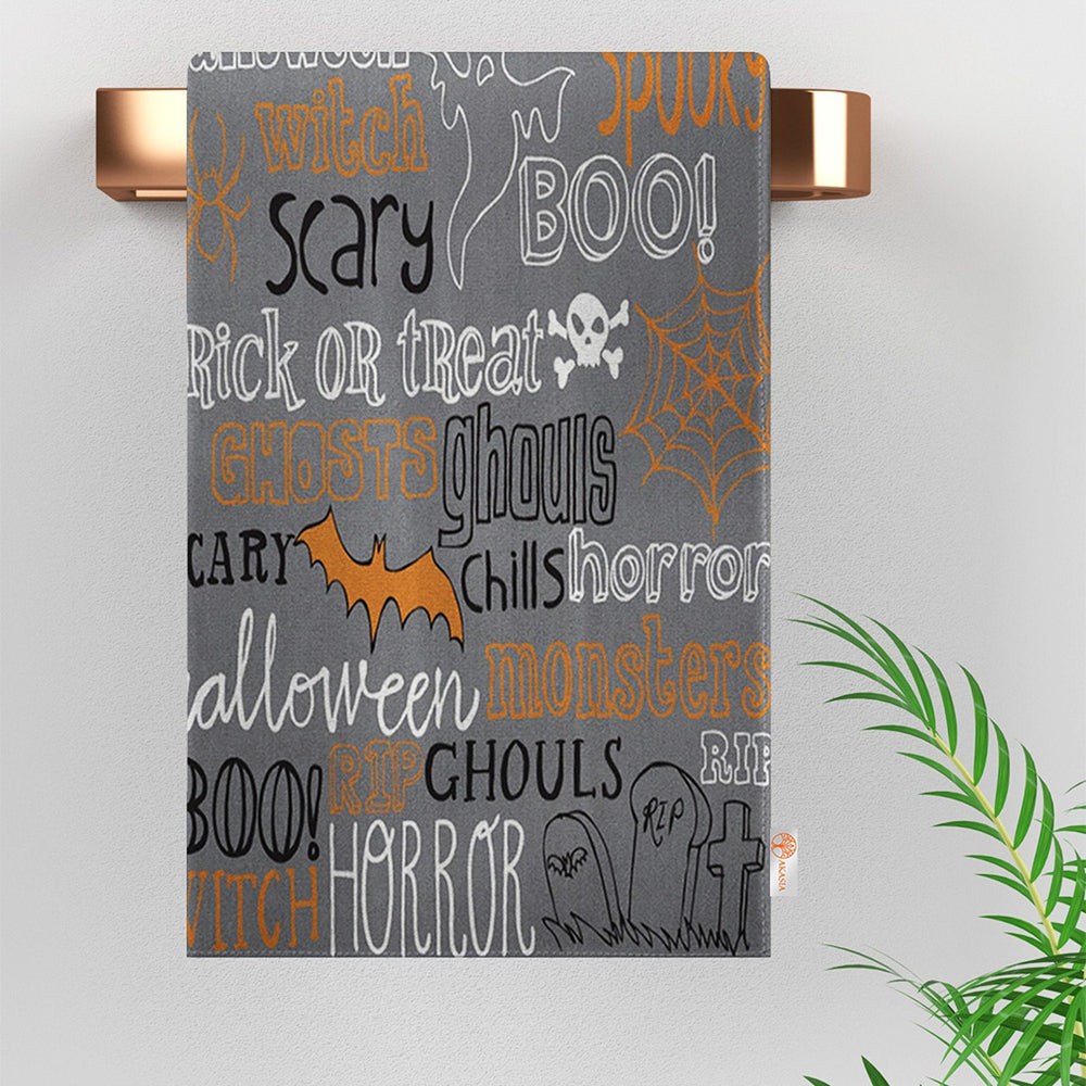 Halloween Tea Towel|Carved Pumpkin Dish Towel|Spider Web and Skull Dishcloth|Witch Hat Print Rag|Autumn Dust Remover and Cleaning Cloth