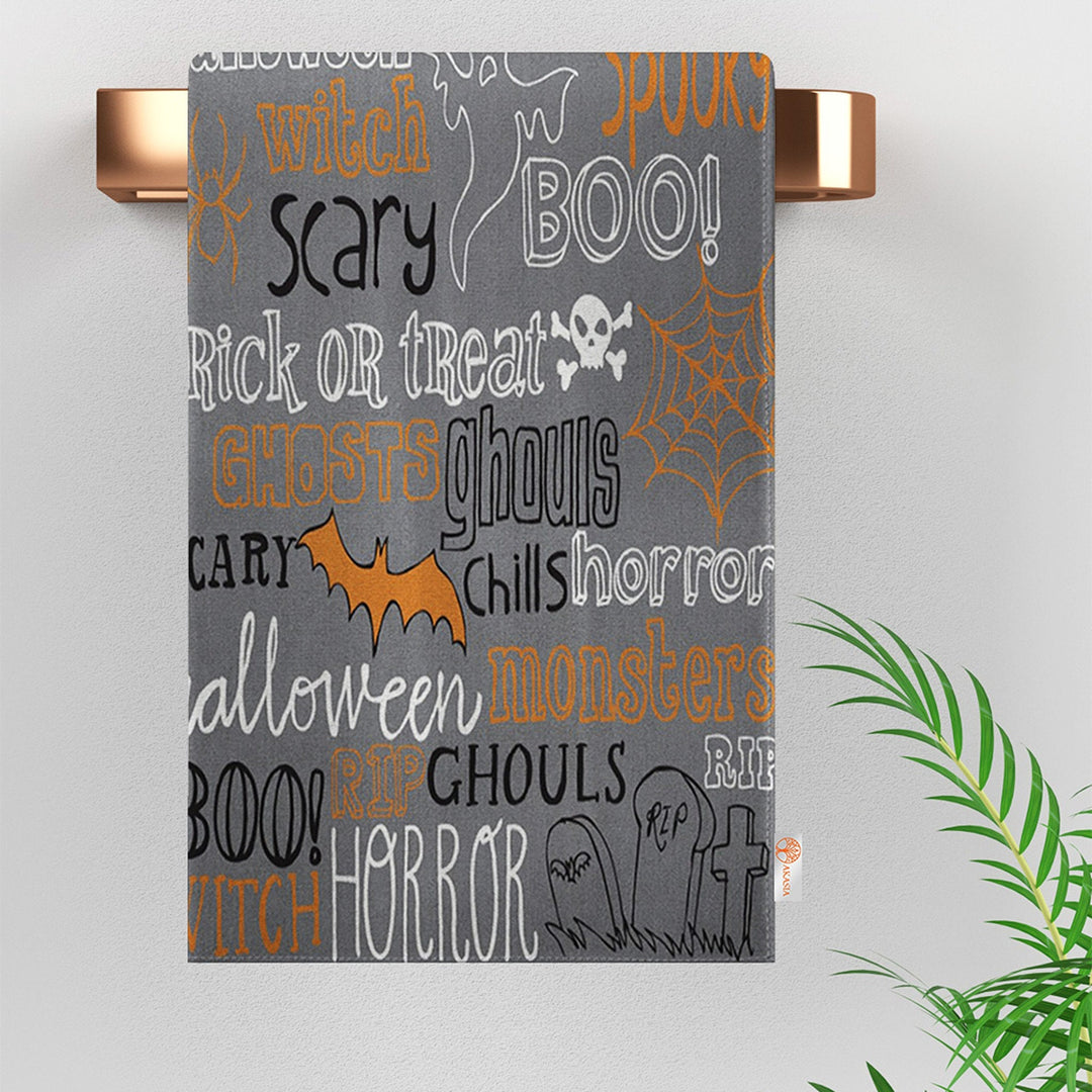 Halloween Tea Towel|Carved Pumpkin Dish Towel|Spider Web and Skull Dishcloth|Witch Hat Print Rag|Autumn Dust Remover and Cleaning Cloth