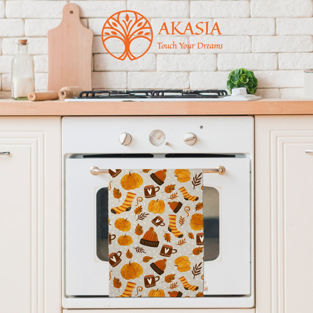 Autumn Tea Towel|Fall Trend Dishcloth|Pumpkin, Mushroom Dish Cloth|Thanksgiving Towel|Kitchen Cleaning Cloth|Dust Remover|Cost-Effective Rag