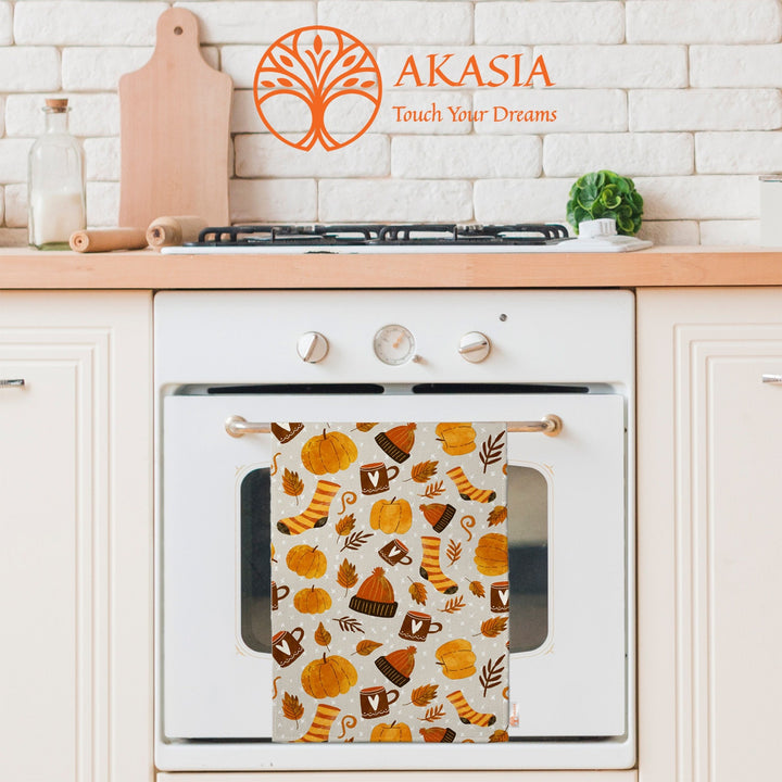 Autumn Tea Towel|Fall Trend Dishcloth|Pumpkin, Mushroom Dish Cloth|Thanksgiving Towel|Kitchen Cleaning Cloth|Dust Remover|Cost-Effective Rag