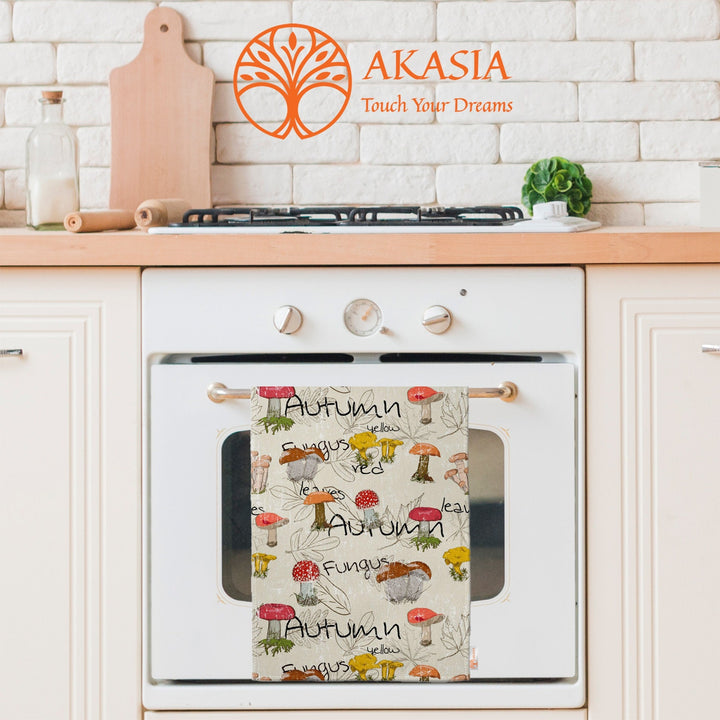 Autumn Tea Towel|Fall Trend Dishcloth|Pumpkin, Mushroom Dish Cloth|Thanksgiving Towel|Kitchen Cleaning Cloth|Dust Remover|Cost-Effective Rag