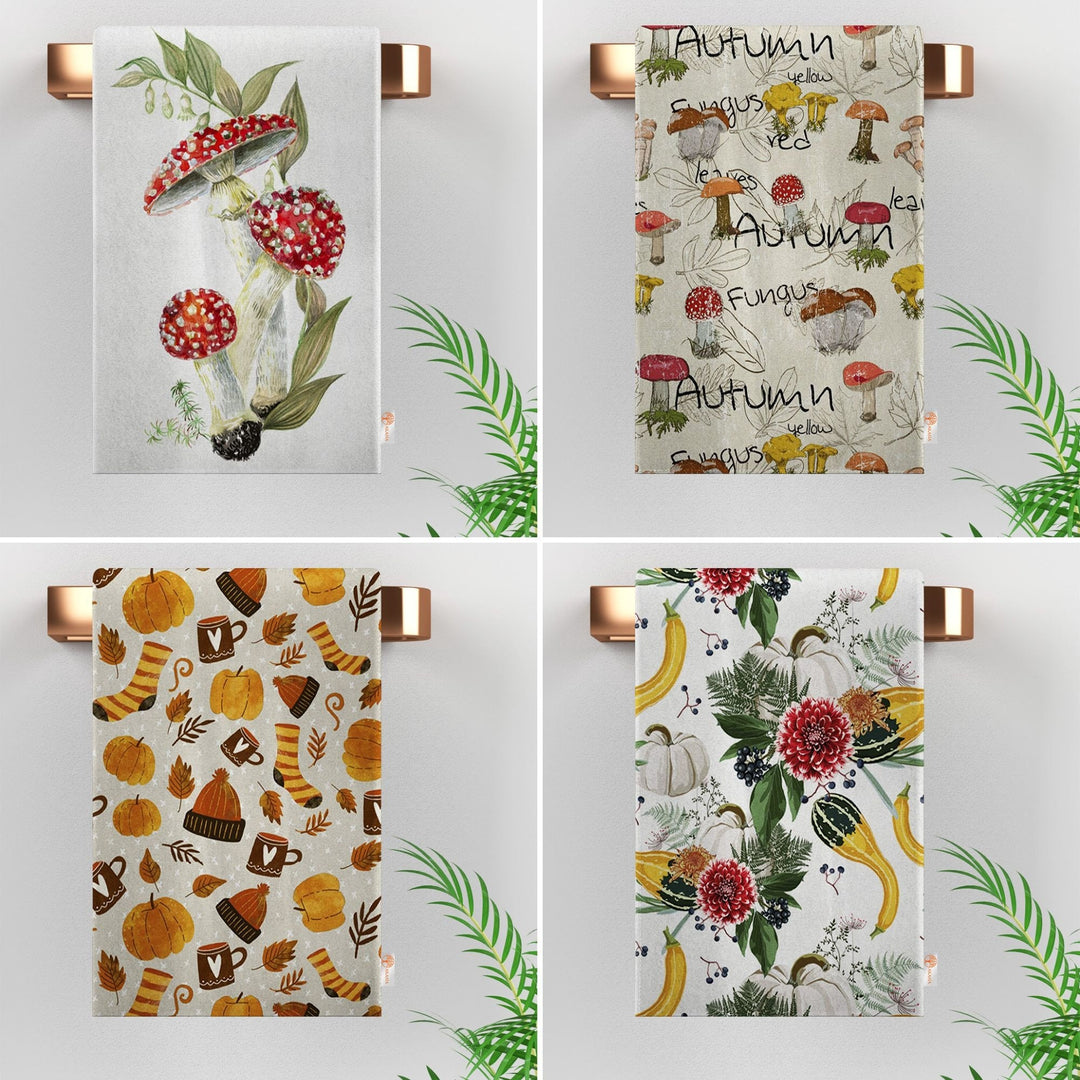 Autumn Tea Towel|Fall Trend Dishcloth|Pumpkin, Mushroom Dish Cloth|Thanksgiving Towel|Kitchen Cleaning Cloth|Dust Remover|Cost-Effective Rag