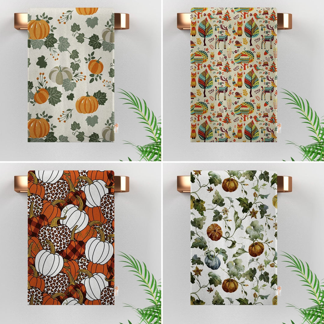 Fall Trend Tea Towel|Pumpkin Print Towel|Autumn Leaf Dishcloth|Thanksgiving Towel|Kitchen Cleaning Cloth|Fox Dust Remover|Cost-Effective Rag