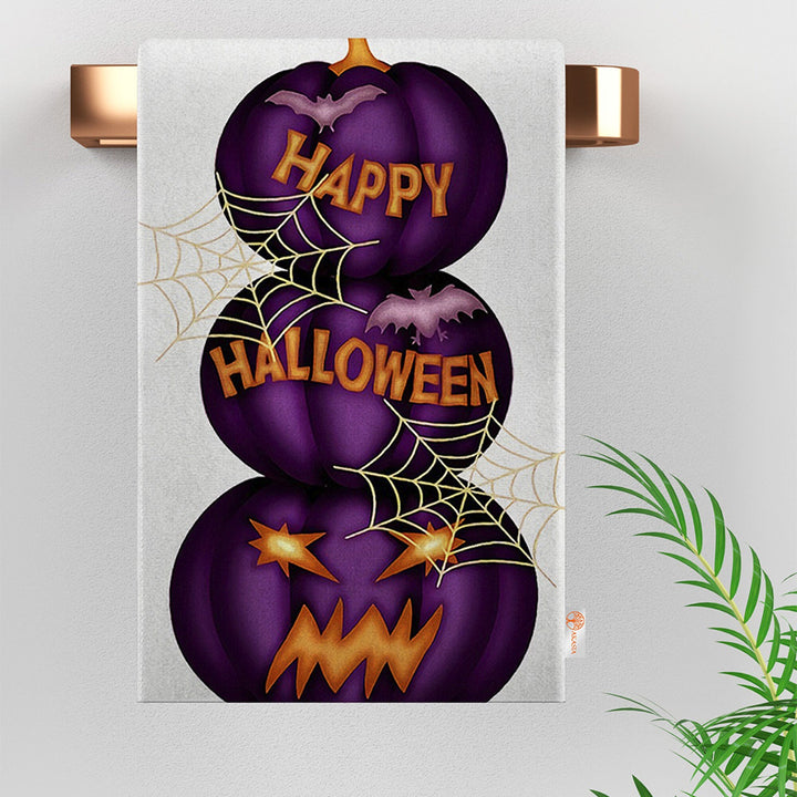 Halloween Tea Towel|Pumpkin and Black Cat Dish Towel|Happy Halloween Rag|Trick or Treat Dishcloth|Autumn Dust Remover and Cleaning Cloth