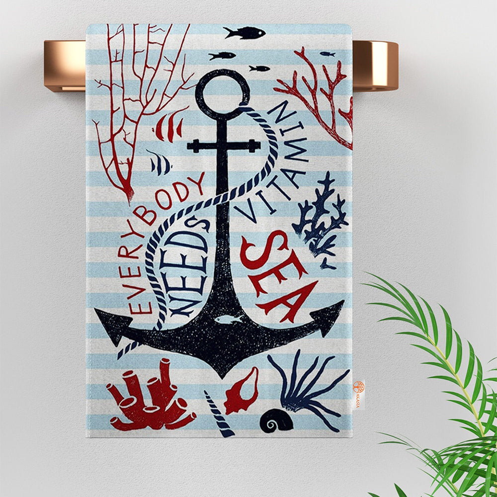 Nautical Hand Towel|Navy Anchor Kitchen Towel|Octopus Dishcloth|Soft Dust Remover|Housewarming Beach House All-Purpose Rag|Coastal Dishcloth