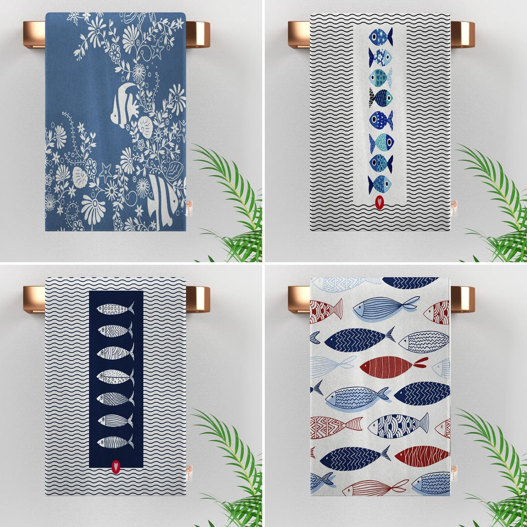 Fish Print Tea Towel|Coastal Dishcloth|Nautical Hand Towel|Beach House Decor|Summer Dish Cloth|All-Purpose Rag|Cost-Effective Farmhouse Rag