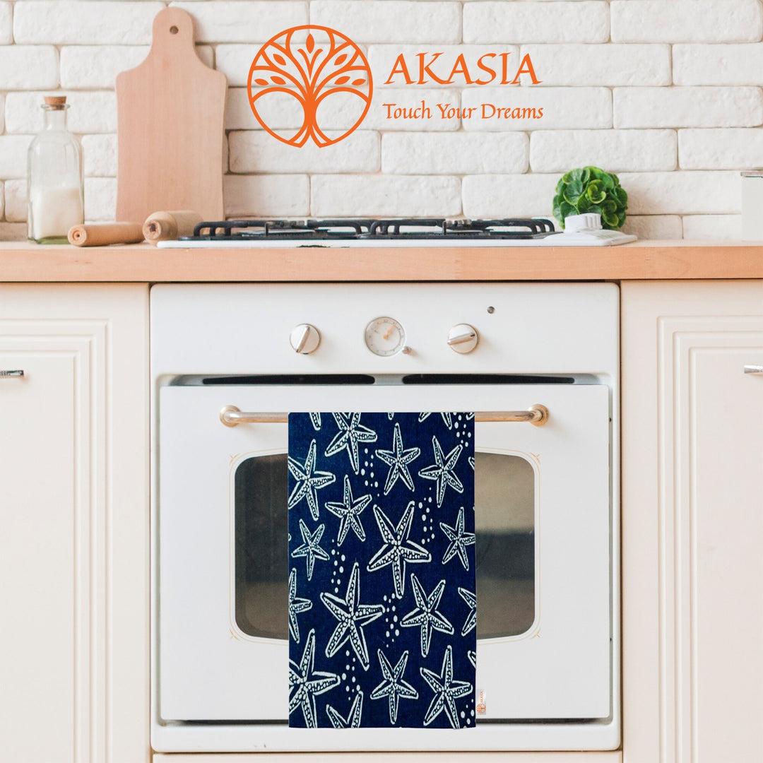Starfish Tea Towel|Coastal Dishcloth|Nautical Hand Towel|Beach House Decor|Oyster Dish Cloth|All-Purpose Rag|Sea Collection Print Rag