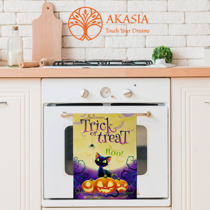 Halloween Tea Towel|Carved Pumpkin Towel|Ghost Print Towel|Trick or Treat Dishcloth|Spider Dust Remover|Fall Cleaning Cloth|Scary Home Decor