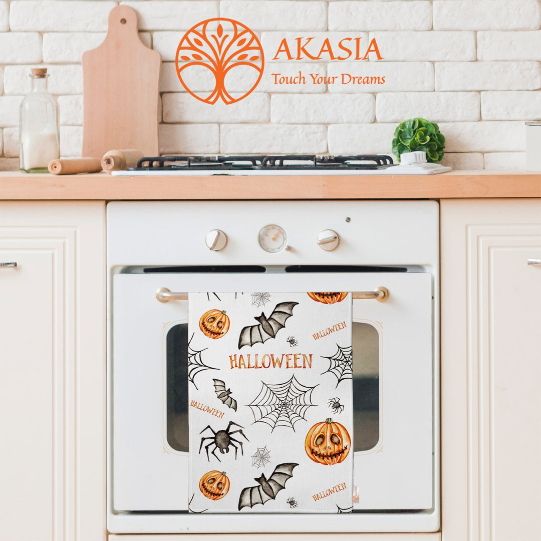 Halloween Tea Towel|Carved Pumpkin Towel|Ghost Print Towel|Trick or Treat Dishcloth|Spider Dust Remover|Fall Cleaning Cloth|Scary Home Decor