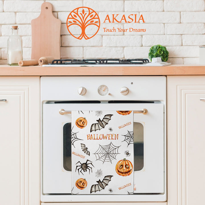 Halloween Tea Towel|Carved Pumpkin Towel|Ghost Print Towel|Trick or Treat Dishcloth|Spider Dust Remover|Fall Cleaning Cloth|Scary Home Decor