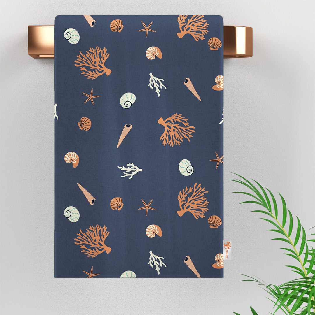 Nautical Hand Towel|Marine Kitchen Towel|Fish Tea Towel|Coral Dust Remover|Jellyfish Seashell Print Beach House Towel|Coastal Dishcloth
