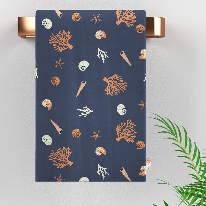 Nautical Hand Towel|Marine Kitchen Towel|Fish Tea Towel|Coral Dust Remover|Jellyfish Seashell Print Beach House Towel|Coastal Dishcloth