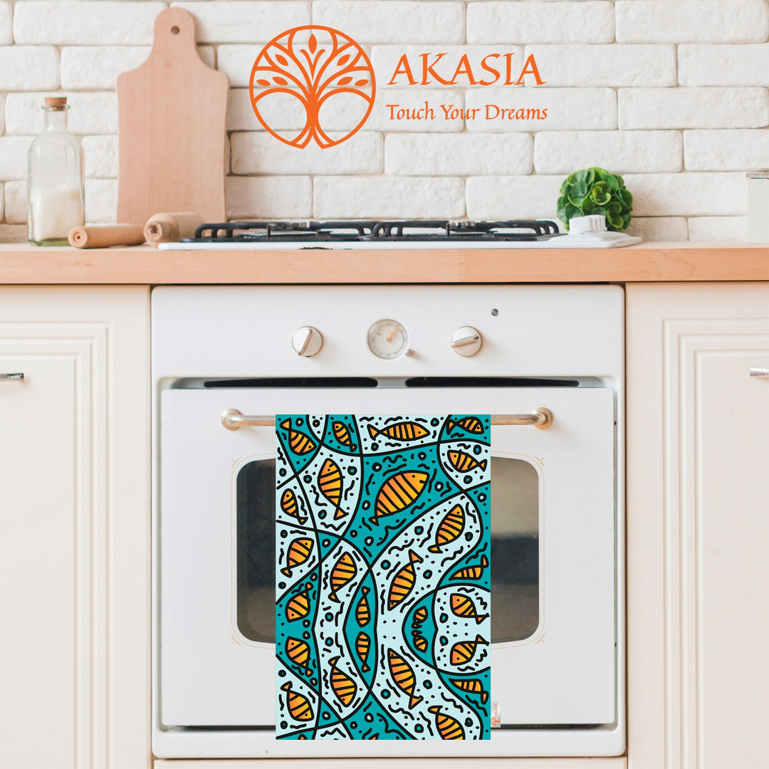 Fish Print Tea Towel|Fish Dishcloth|Nautical Hand Towel|Coastal Home Decor|Summer Dish Cloth|Colorful Beach House Rag|Cost-Effective Rag
