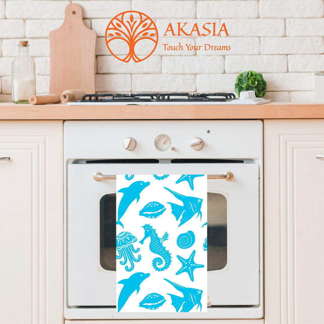 Beach House Towel|Seahorse Dishcloth|Nautical Hand Towel|Starfish Tea Towel|Fish Dish Cloth|Wheel Print Towel|Boat Print Coastal Dishcloth