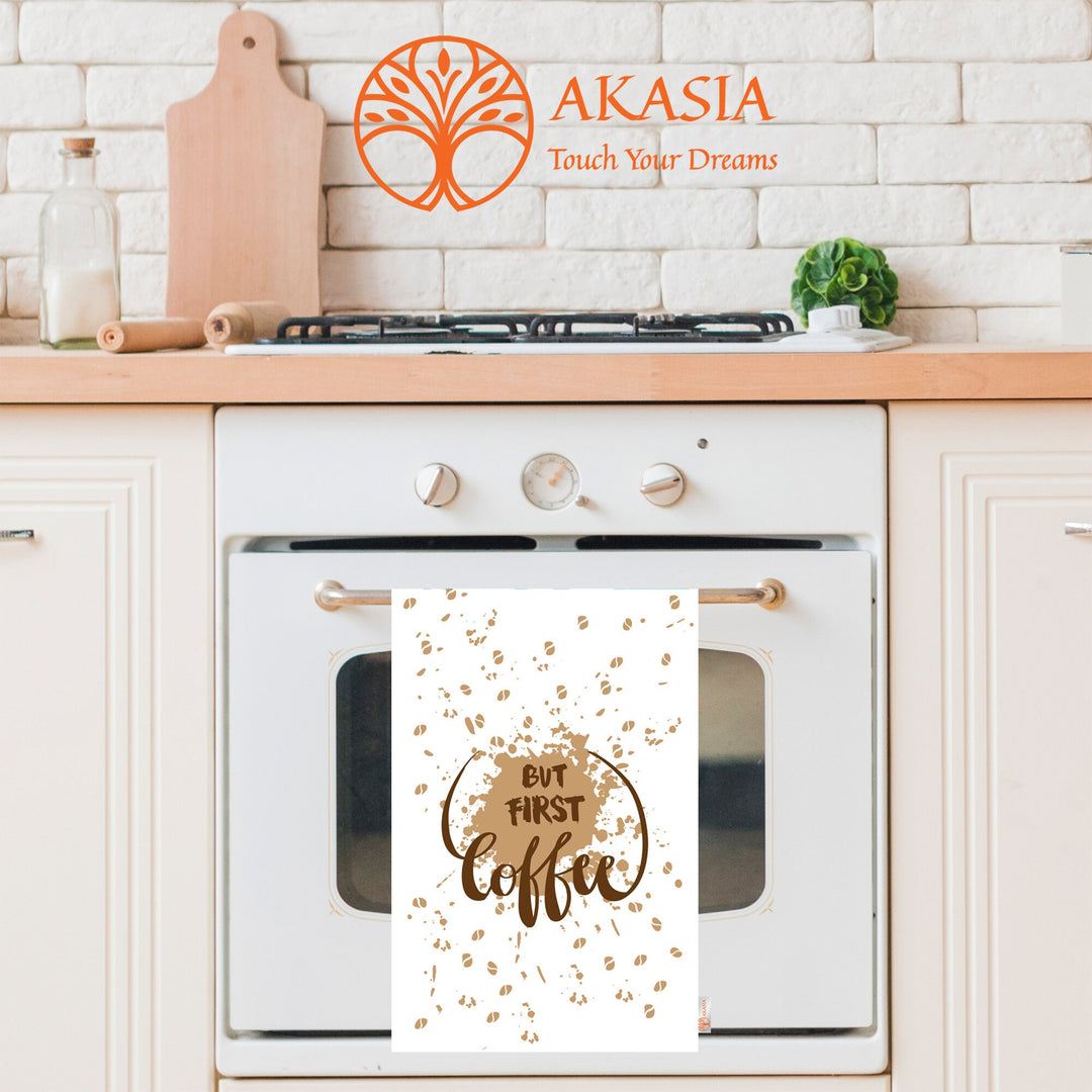 Coffee Themed Towel|Eco-Friendly Towel|But First Coffee Print Tea Towel|Kitchen Hand Towel|Coffee Time Towel|Dust Remover|Cost-Effective Rag