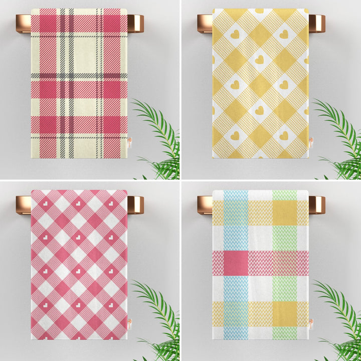 Plaid Kitchen Towel|Geometric Tea Towel|Checkered Dish Cloth|Heart Print Abstract Hand Towel|Tartan Dishcloth|Gift For Her|Cleaning Cloth
