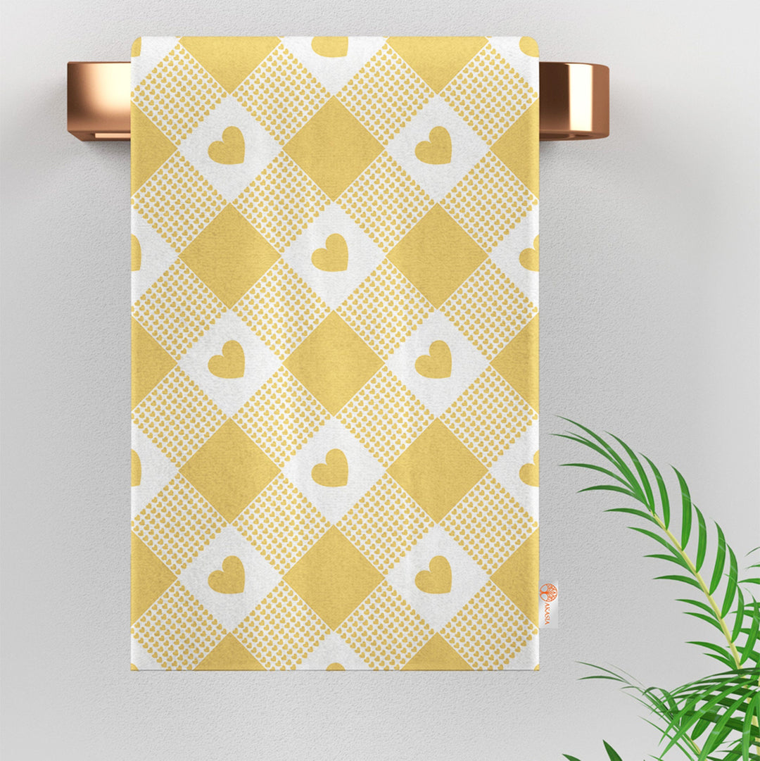 Plaid Kitchen Towel|Geometric Tea Towel|Checkered Dish Cloth|Heart Print Abstract Hand Towel|Tartan Dishcloth|Gift For Her|Cleaning Cloth