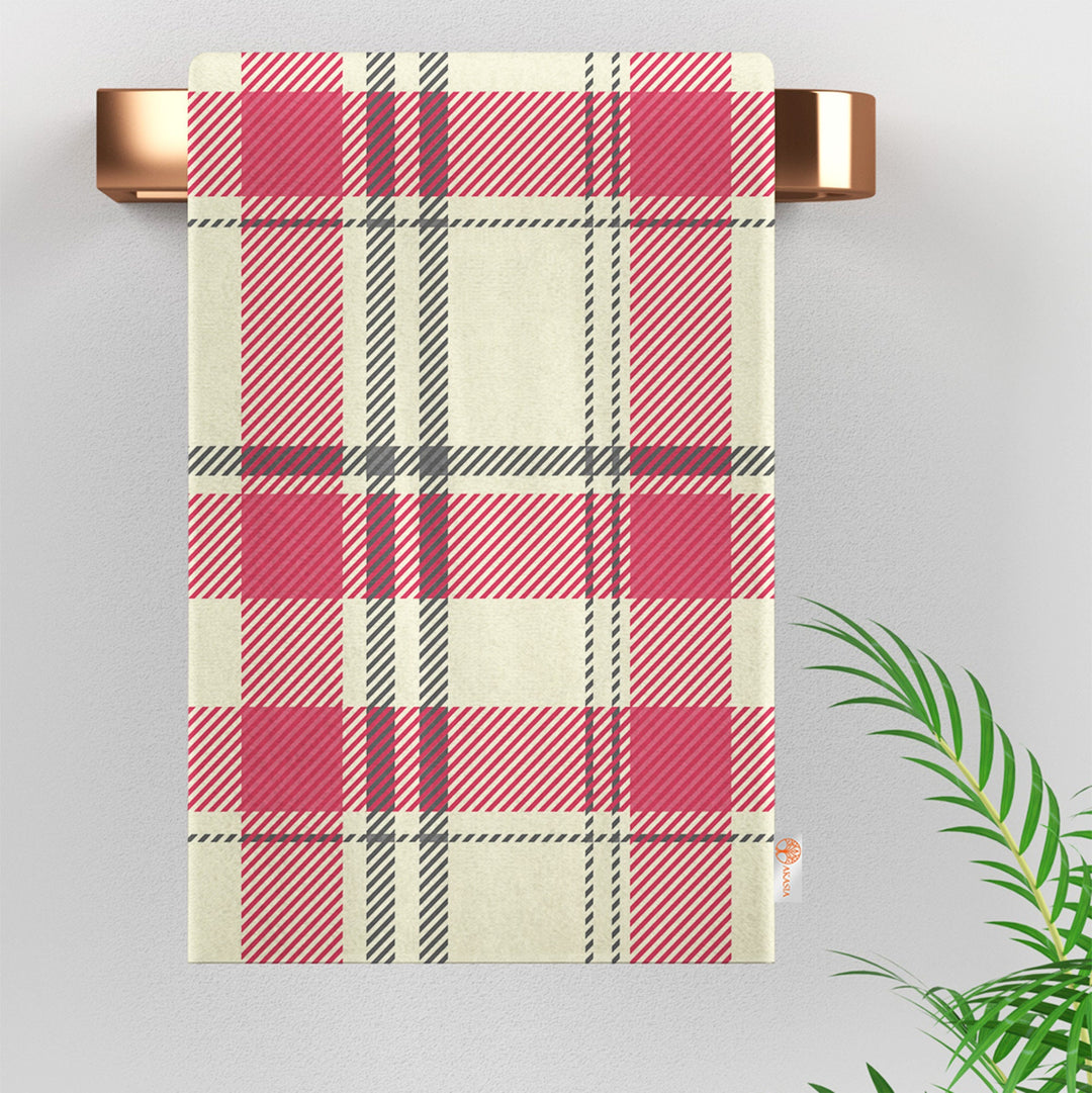 Plaid Kitchen Towel|Geometric Tea Towel|Checkered Dish Cloth|Heart Print Abstract Hand Towel|Tartan Dishcloth|Gift For Her|Cleaning Cloth