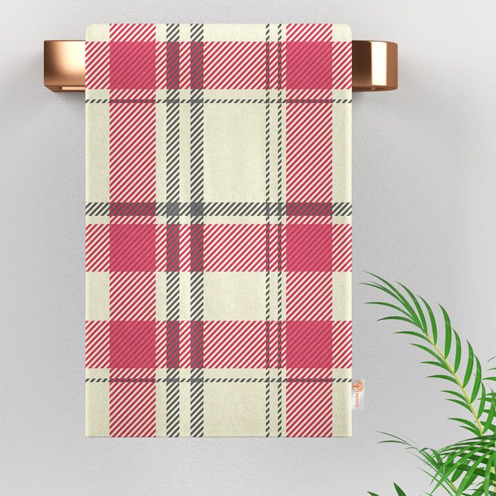 Plaid Kitchen Towel|Geometric Tea Towel|Checkered Dish Cloth|Heart Print Abstract Hand Towel|Tartan Dishcloth|Gift For Her|Cleaning Cloth