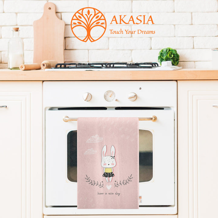 Cute Bunny Hand Towel|Rabbit Print Kitchen Towel|Easter Tea Towel|Farmhouse Spring Trend Dish Cloth|Have a Nice Day Towel|Cost-Effective Rag