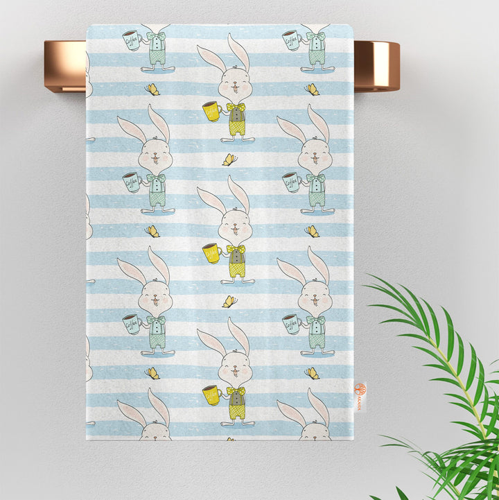 Cute Bunny Hand Towel|Rabbit Print Kitchen Towel|Easter Tea Towel|Farmhouse Spring Trend Dish Cloth|Have a Nice Day Towel|Cost-Effective Rag