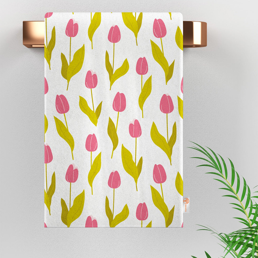 Floral Dishcloth|Leaf Print Tea Towel|Tulip Dish Cloth|Eco-Friendly Towel|Cost-Effective Rag|Gift For Her|Soft Cleaning Cloth|Flower Towel