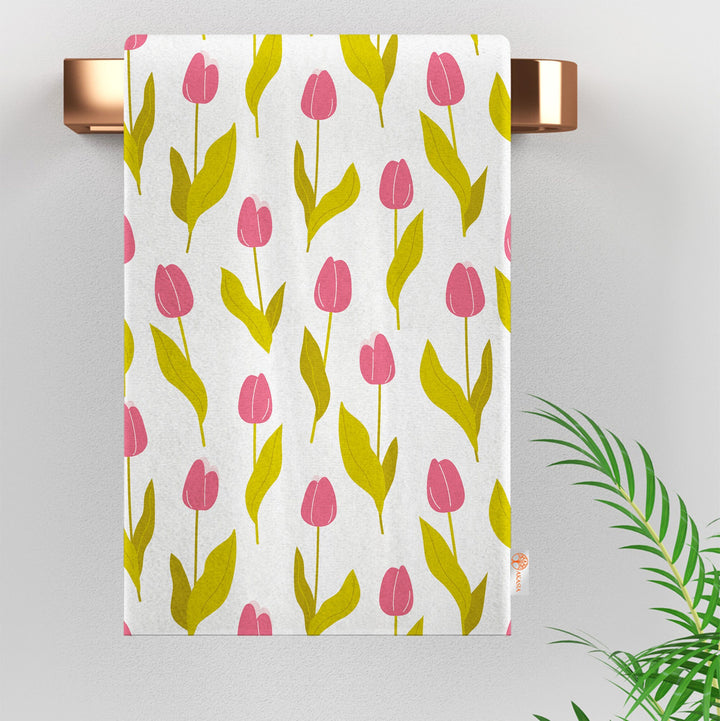 Floral Dishcloth|Leaf Print Tea Towel|Tulip Dish Cloth|Eco-Friendly Towel|Cost-Effective Rag|Gift For Her|Soft Cleaning Cloth|Flower Towel