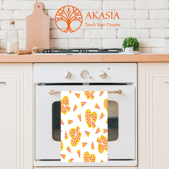 Valentine Dish Towel|Fried Egg Dish Cloth|Heart Donut Print Towel|Heart Shaped Fried Egg Print Hand Towel|All-Purpose Rag|Cost-Effective Rag