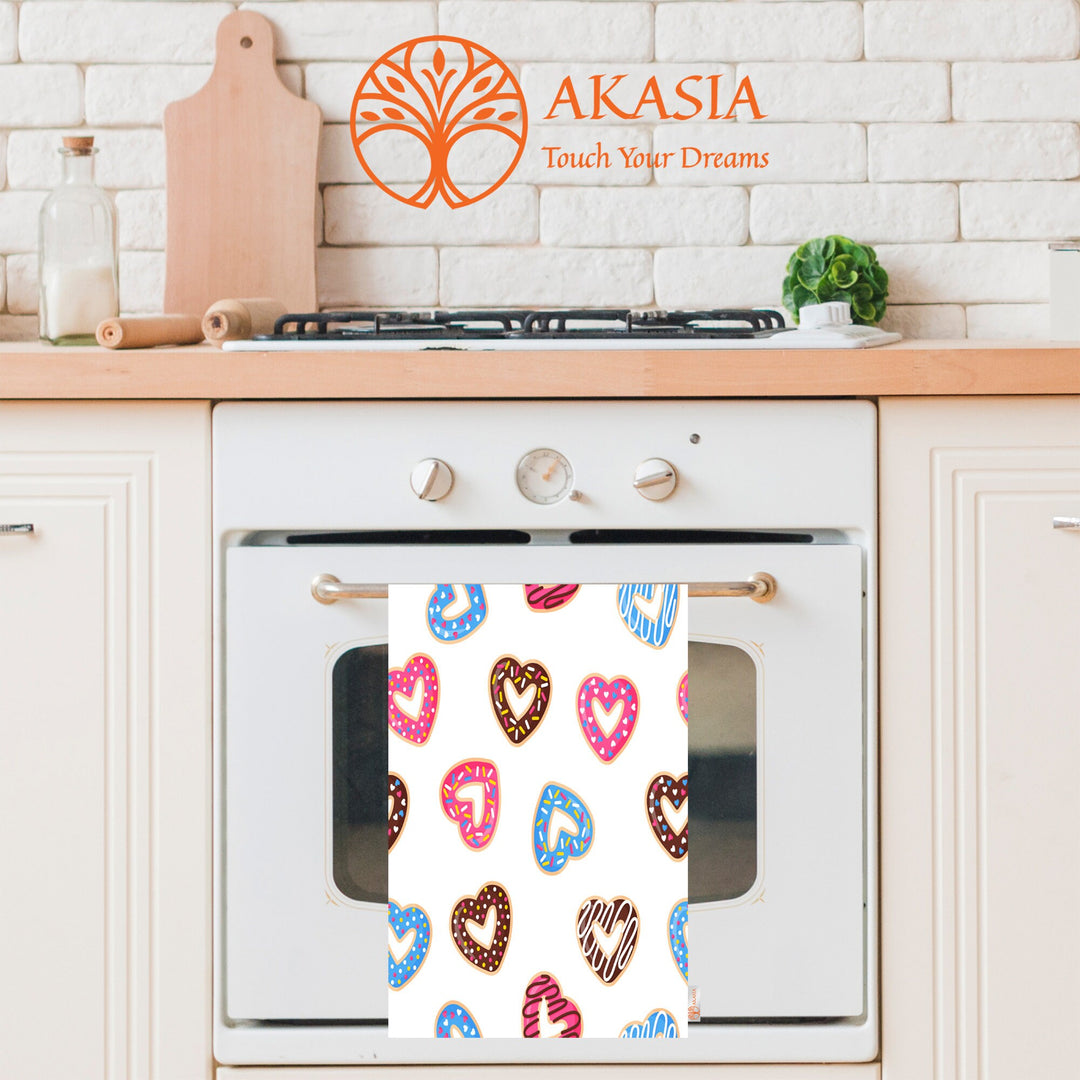 Valentine Dish Towel|Fried Egg Dish Cloth|Heart Donut Print Towel|Heart Shaped Fried Egg Print Hand Towel|All-Purpose Rag|Cost-Effective Rag