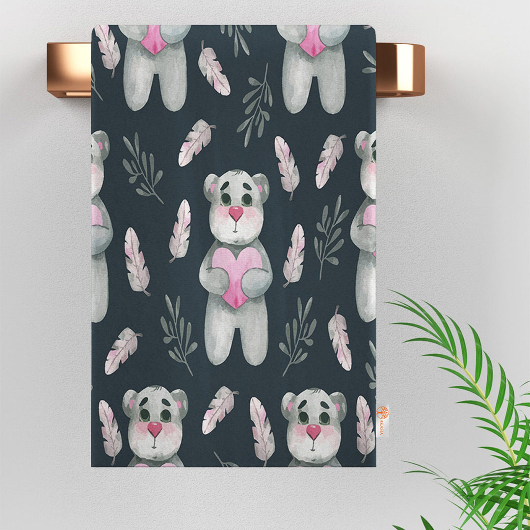Valentine Dish Towel|Cute Bear Dish Cloth|Heart Print Towel|I Love You Tea Towel|Kitchen Gift for Her|All-Purpose Rag|Cost-Effective Rag