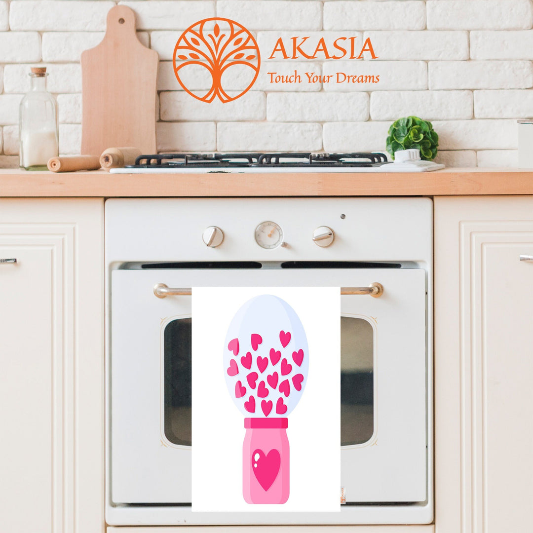 Heart Print Towel|Greeting Card Tea Towel|Love Themed Towel|Heart Dish Cloth|Valentine Hand Towel|Valentine's Day Gift|Gift for V-Day