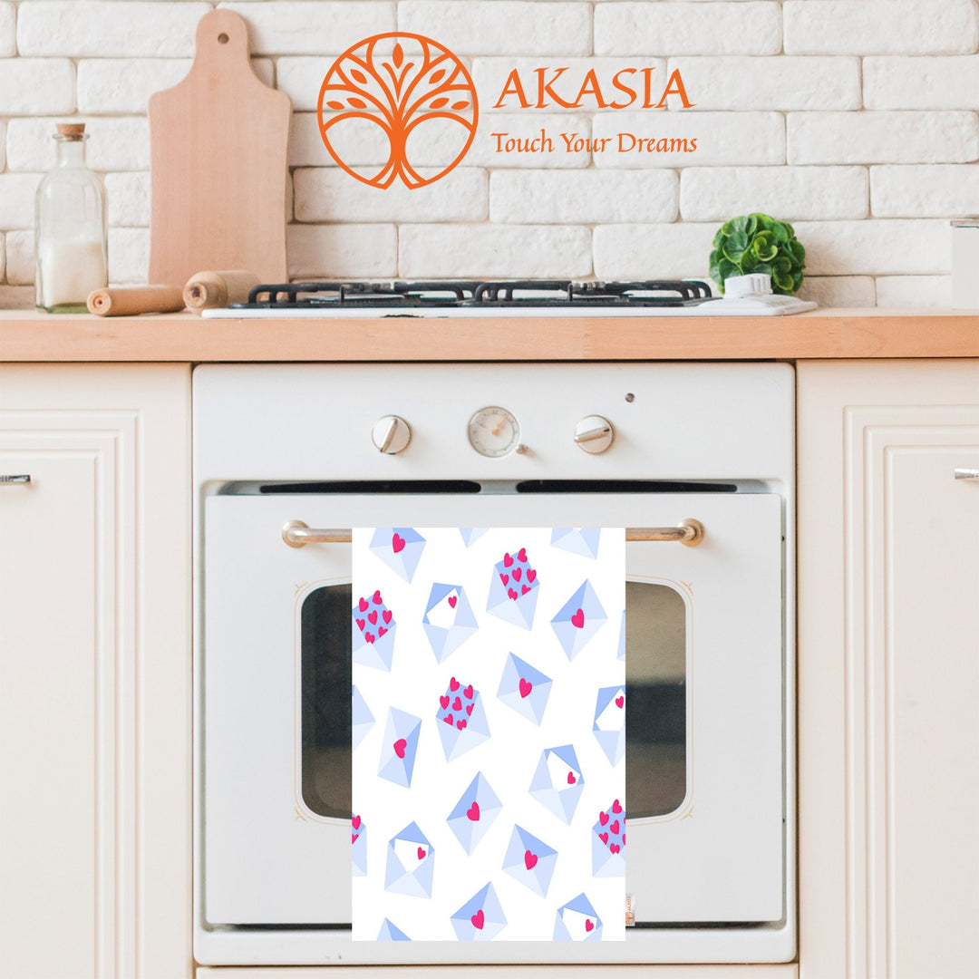 Heart Print Towel|Greeting Card Tea Towel|Love Themed Towel|Heart Dish Cloth|Valentine Hand Towel|Valentine's Day Gift|Gift for V-Day
