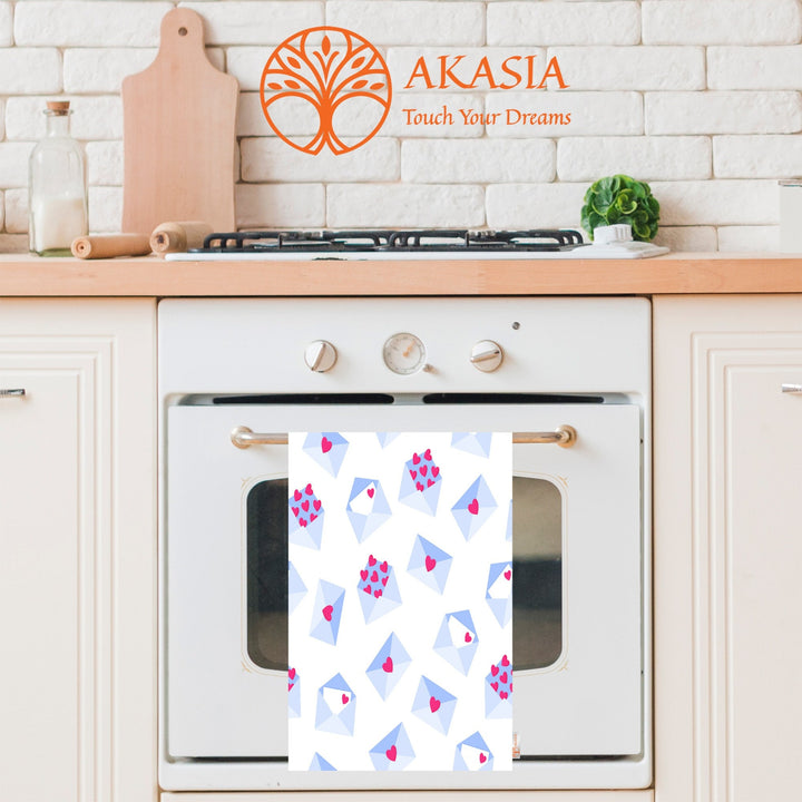 Heart Print Towel|Greeting Card Tea Towel|Love Themed Towel|Heart Dish Cloth|Valentine Hand Towel|Valentine's Day Gift|Gift for V-Day