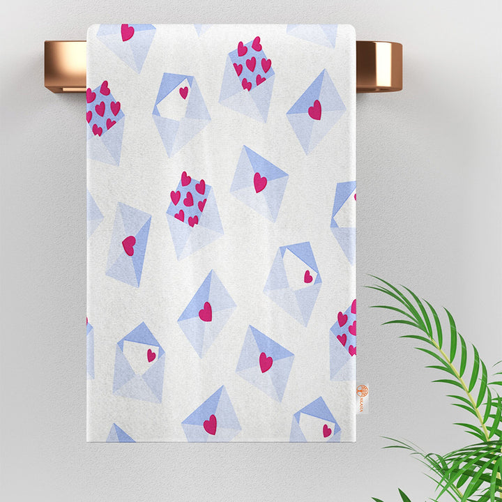 Heart Print Towel|Greeting Card Tea Towel|Love Themed Towel|Heart Dish Cloth|Valentine Hand Towel|Valentine's Day Gift|Gift for V-Day