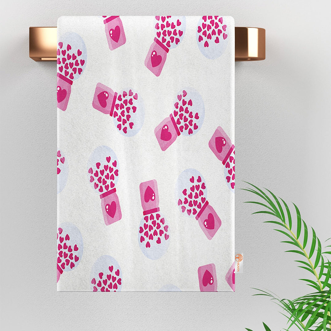 Heart Print Towel|Greeting Card Tea Towel|Love Themed Towel|Heart Dish Cloth|Valentine Hand Towel|Valentine's Day Gift|Gift for V-Day