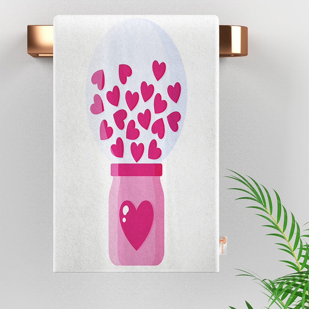 Heart Print Towel|Greeting Card Tea Towel|Love Themed Towel|Heart Dish Cloth|Valentine Hand Towel|Valentine's Day Gift|Gift for V-Day