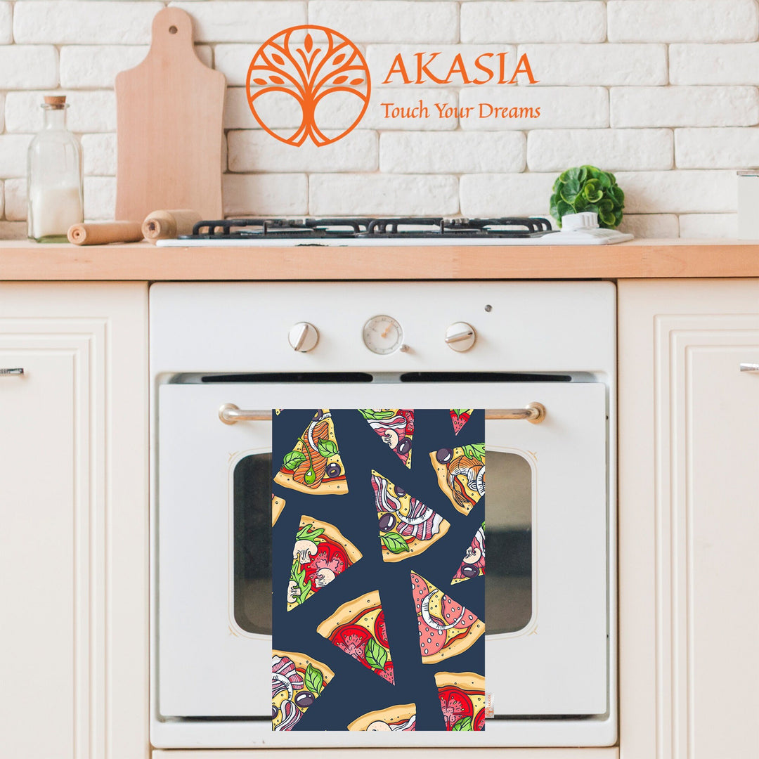 Kitchen Hand Towel|Pizza Tea Towel|Pasta Tea Towel|Decorative Towel|Soft Dish Cloth|Dust Remover|Cost-Effective Rag|Food Print Dishcloth