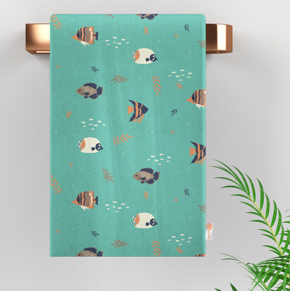 Nautical Hand Towel|Marine Kitchen Towel|Fish Tea Towel|Coral Dust Remover|Jellyfish Seashell Print Beach House Towel|Coastal Dishcloth