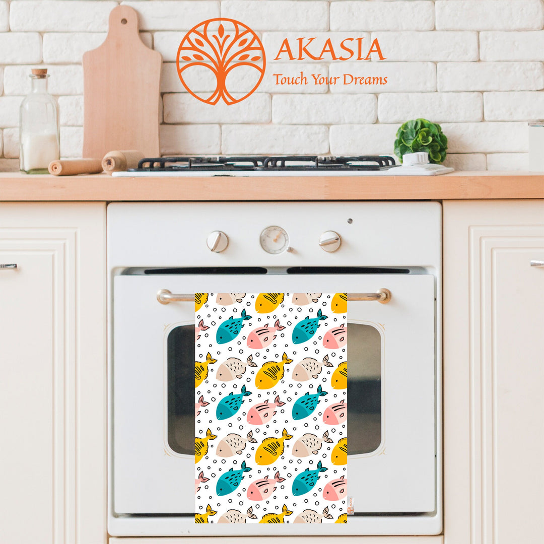 Fish Print Tea Towel|Fish Dishcloth|Nautical Hand Towel|Coastal Home Decor|Summer Dish Cloth|Colorful Beach House Rag|Cost-Effective Rag
