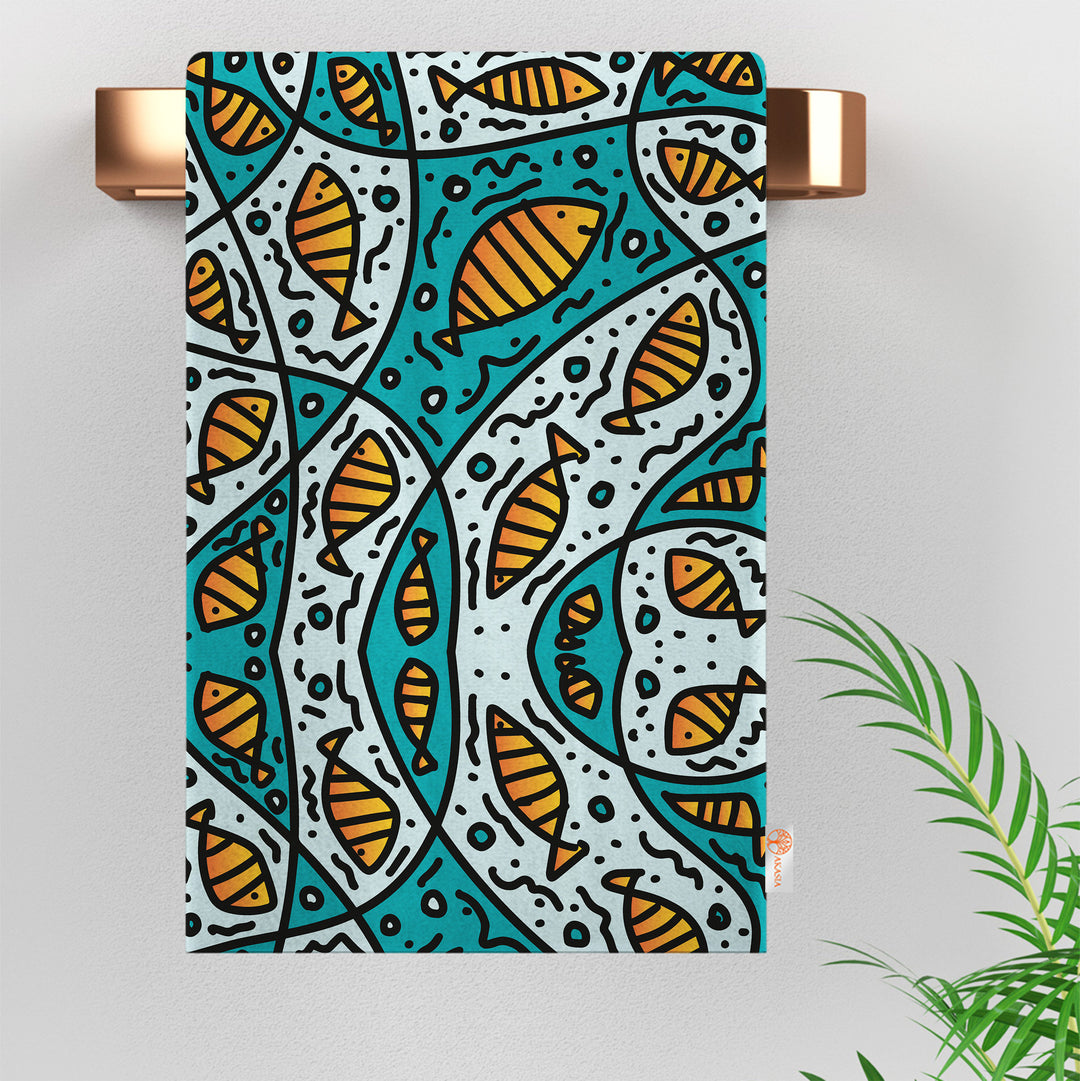 Fish Print Tea Towel|Fish Dishcloth|Nautical Hand Towel|Coastal Home Decor|Summer Dish Cloth|Colorful Beach House Rag|Cost-Effective Rag